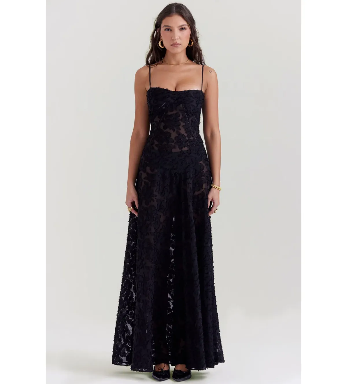 House of CB Seren Floral Lace Back Maxi Dress Black Size S/AU 8 for rent on The Volte - main image