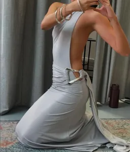 Ance Gria Gaia Gown in Silver Grey Size 8 for rent on The Volte - image 4