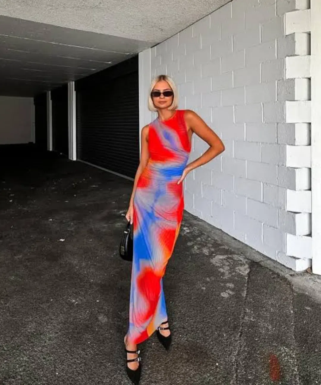 Scanlan Theodore Italian Watercolour Dress in Red Blue Multi Size 6 for rent on The Volte - main image