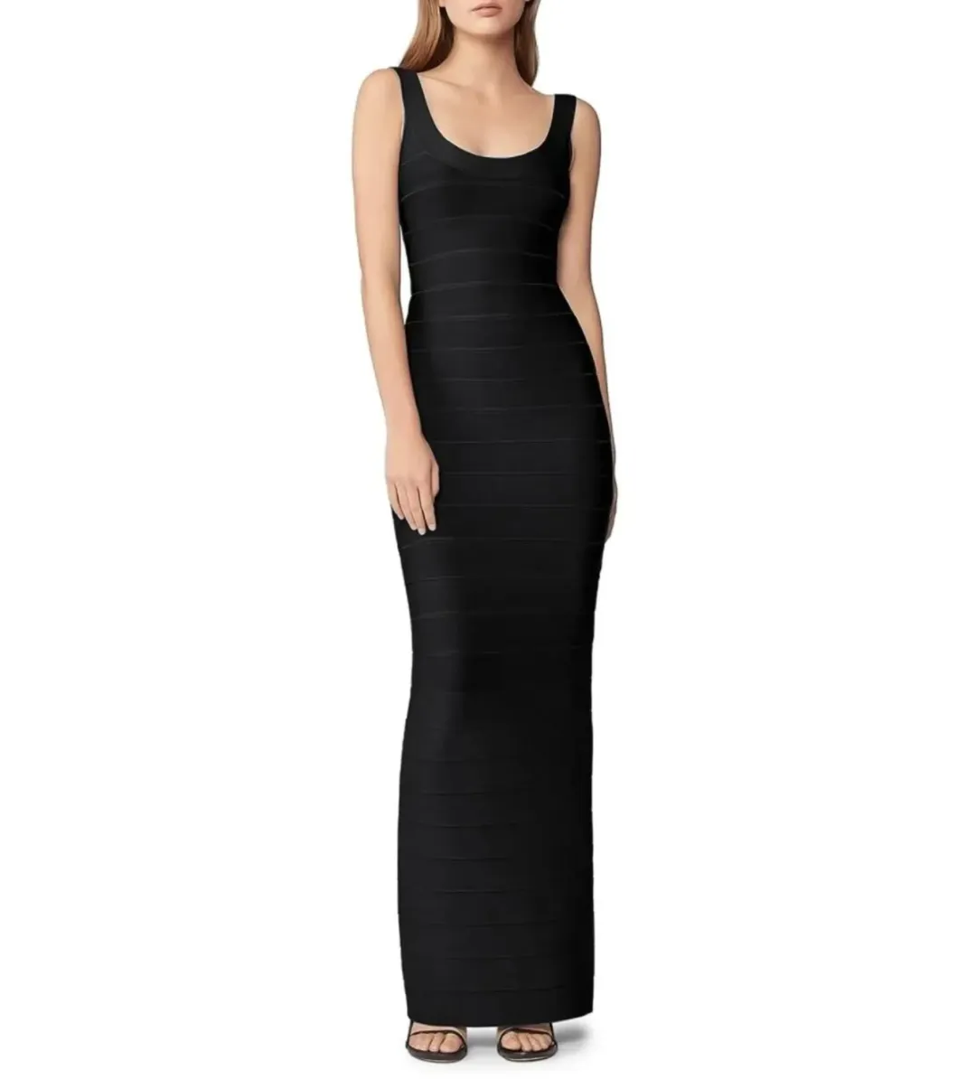 Hervé Léger Black Round Neck Gown in Black Size Medium/ AU 10  for rent on The Volte - main image