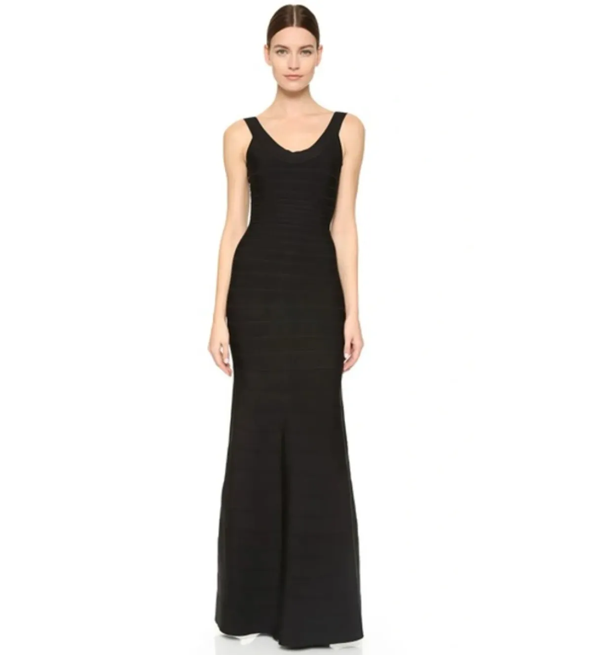 Hervé Léger Black Round Neck Gown in Black Size Medium/ AU 10  for rent on The Volte - main image