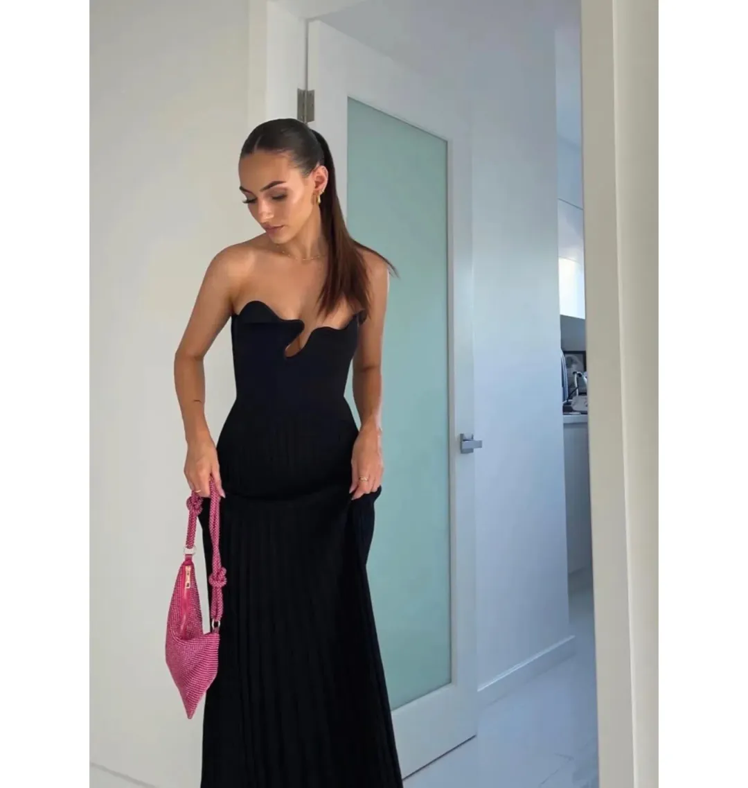 Christopher Esber Sculptured Pleated Rib Maxi Dress Black Size XS / AU 6 for rent on The Volte - main image