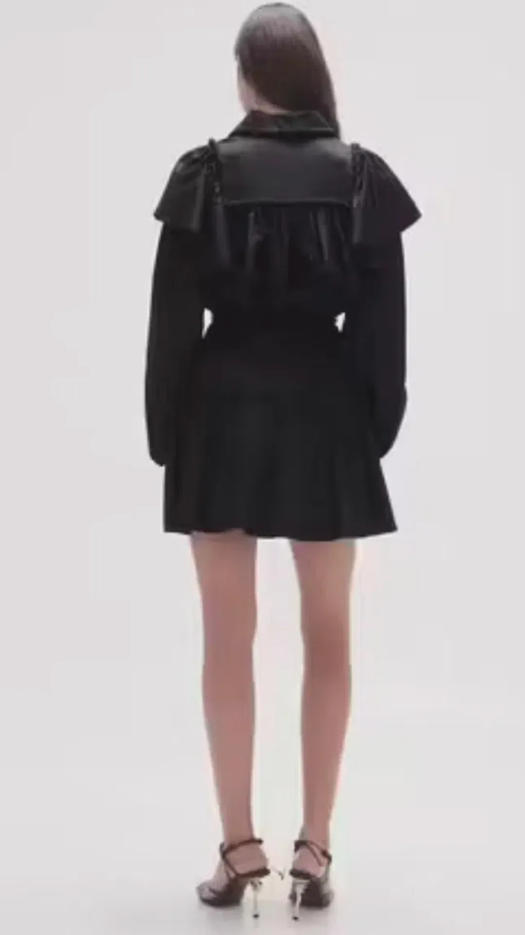 Aje Dahlia Flounce Long Sleeve Mini Dress in Black Size 12 for rent on The Volte - main image