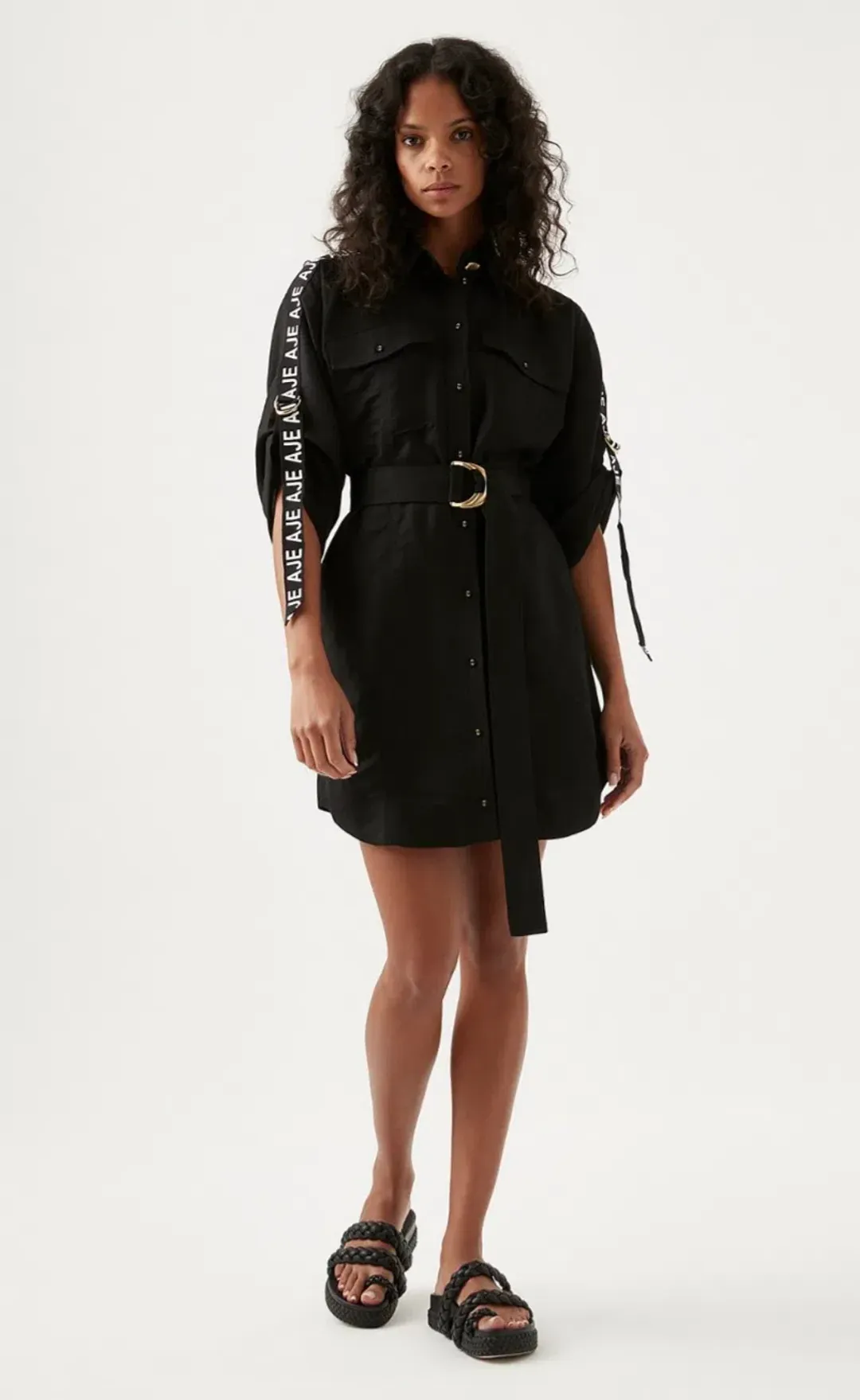 Aje Signal Logo Shirt Mini Dress Black Size 12 for rent on The Volte - main image