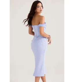 House of CB Natalya Sky Satin Corset Midi Dress Sky Blue Size S/Size AU 8 for rent on The Volte - image 5