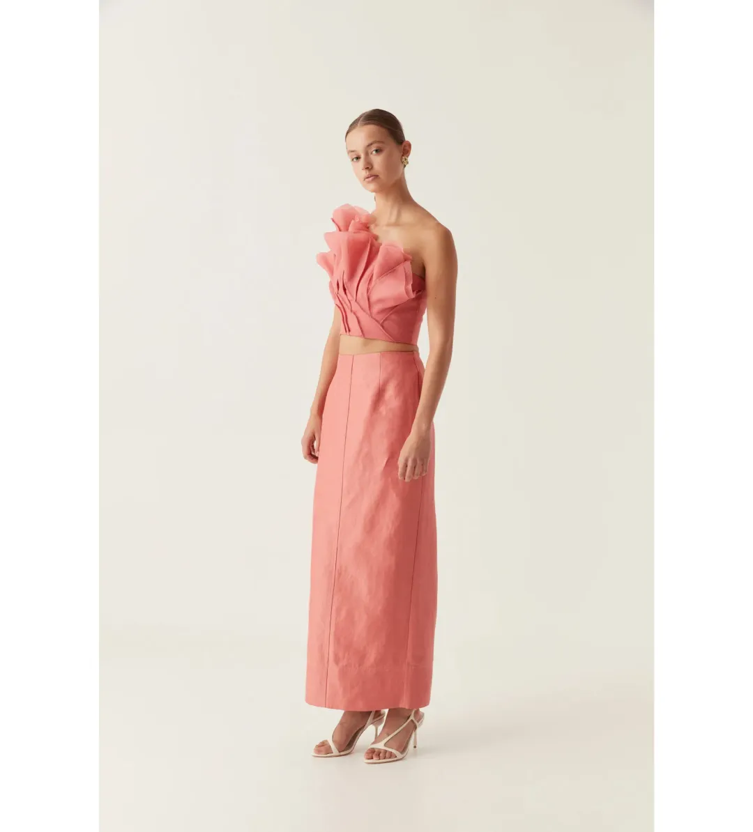Aje Flame Crop Top And Mary Column Maxi Set  Guava Pink Size 8  for rent on The Volte - main image