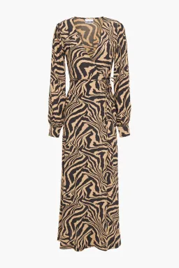 Ganni Tiger Print Midi Wrap Dress Animal Print Size AU 8 for rent on The Volte - image 6