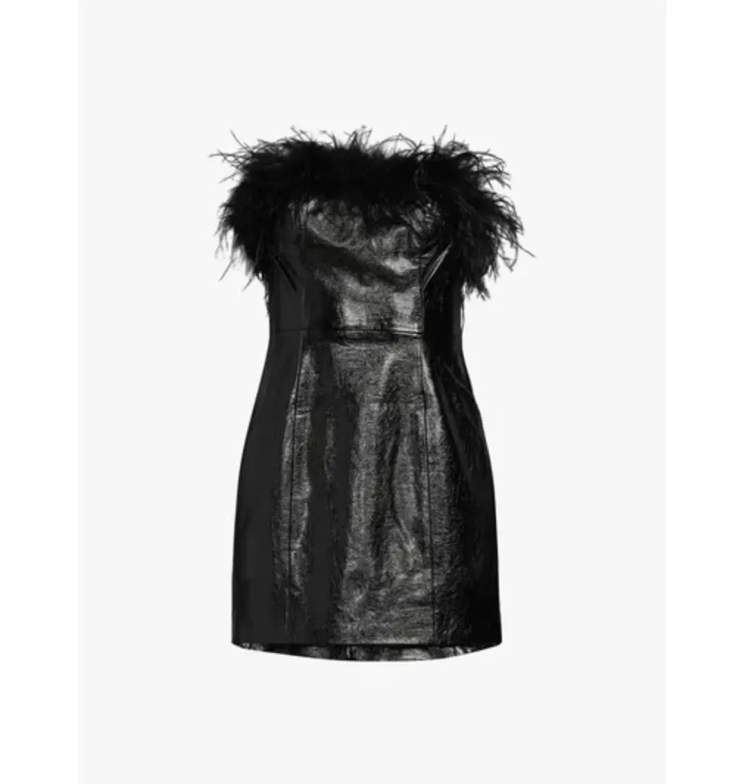 Kitri Poppy Vinyl and Feather Mini Dress Black Size AU 6 for rent on The Volte - main image