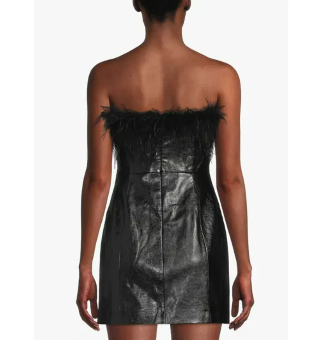 Kitri Poppy Vinyl and Feather Mini Dress Black Size AU 6 for rent on The Volte - main image