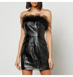 Kitri Poppy Vinyl and Feather Mini Dress Black Size AU 6 for rent on The Volte - image 5