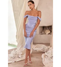 House of CB Natalya Satin Corset Midi Dress Blue Size 12 for rent on The Volte - image 1