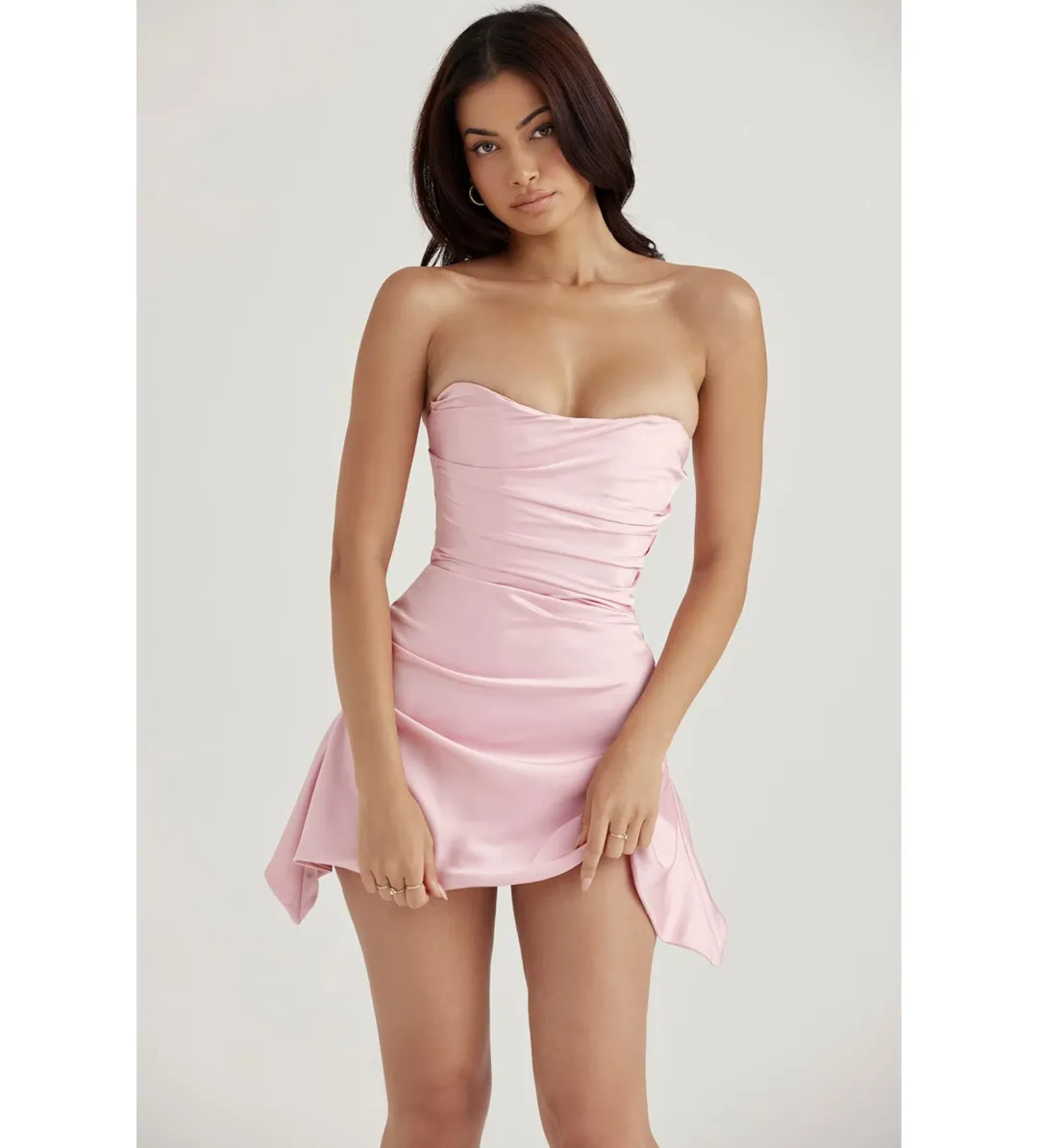 House of CB Jasmine Draped Strapless Corset Mini Dress Rose Pink Size XS/AU 6 for rent on The Volte - main image