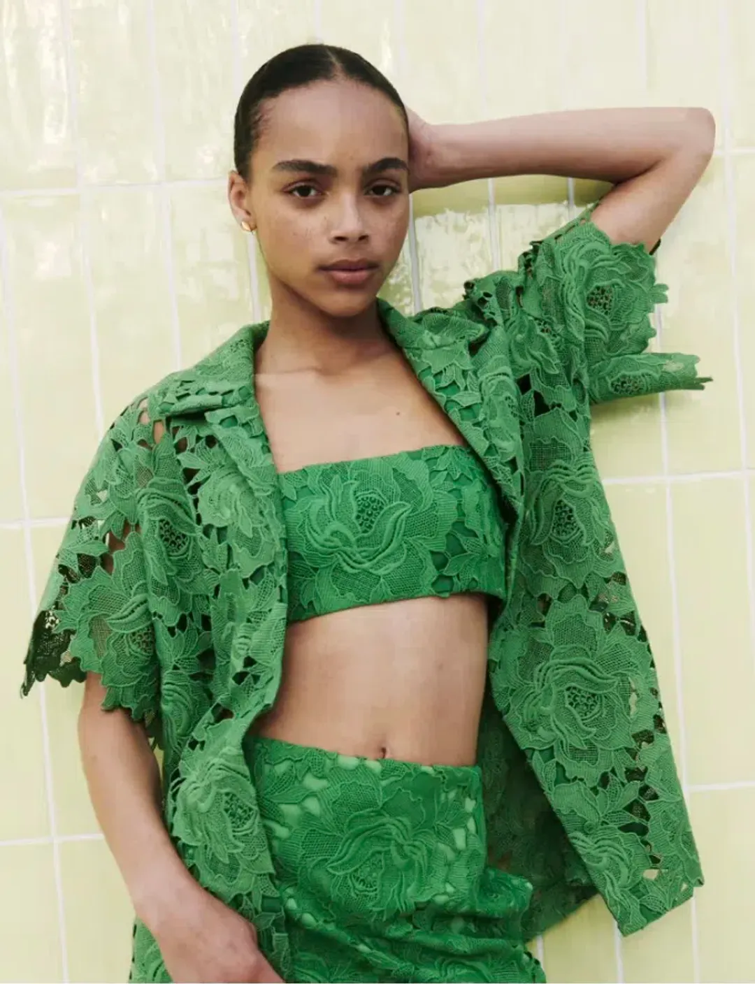 Oroton Lace Camp Shirt in Green  in Size AU 14 for rent on The Volte - main image