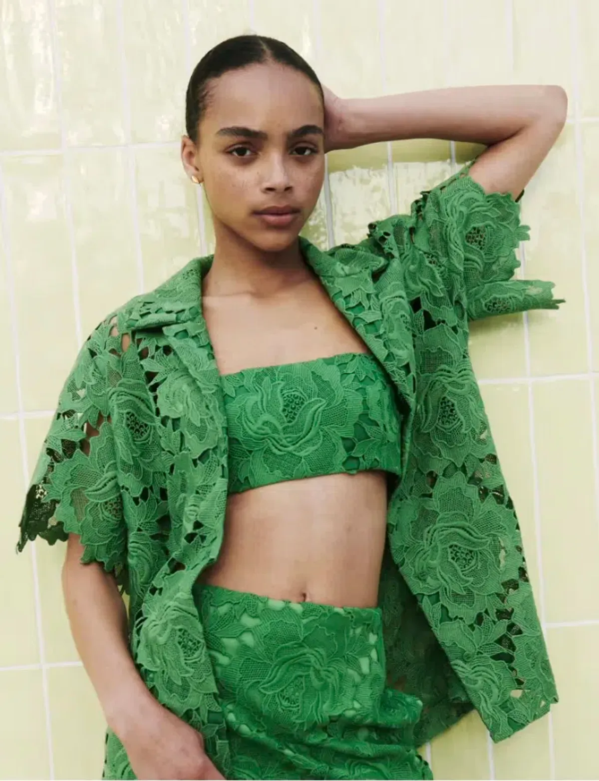 Oroton Lace Camp Shirt in Green  in Size AU 14 for rent on The Volte - main image