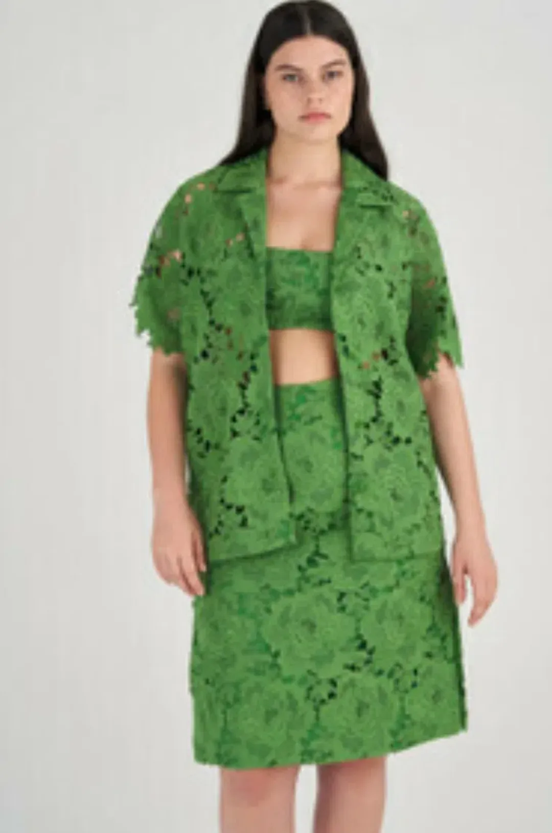 Oroton Lace Camp Shirt in Green  in Size AU 14 for rent on The Volte - main image