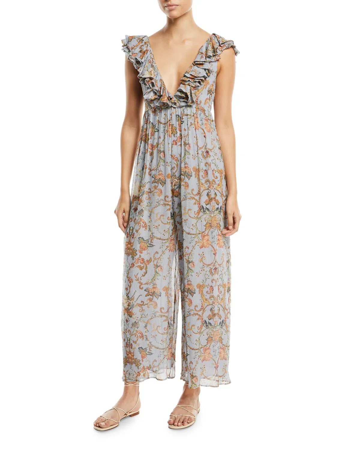 Zimmermann Painted Heart Cascade Jumpsuit Blue Grey Tapestry Size 0 / AU 8 for rent on The Volte - main image