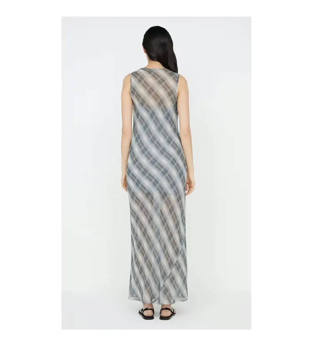 Bec & Bridge Seanna Boat Neck Maxi Dress Blue Check Size AU 14 for rent on The Volte - main image