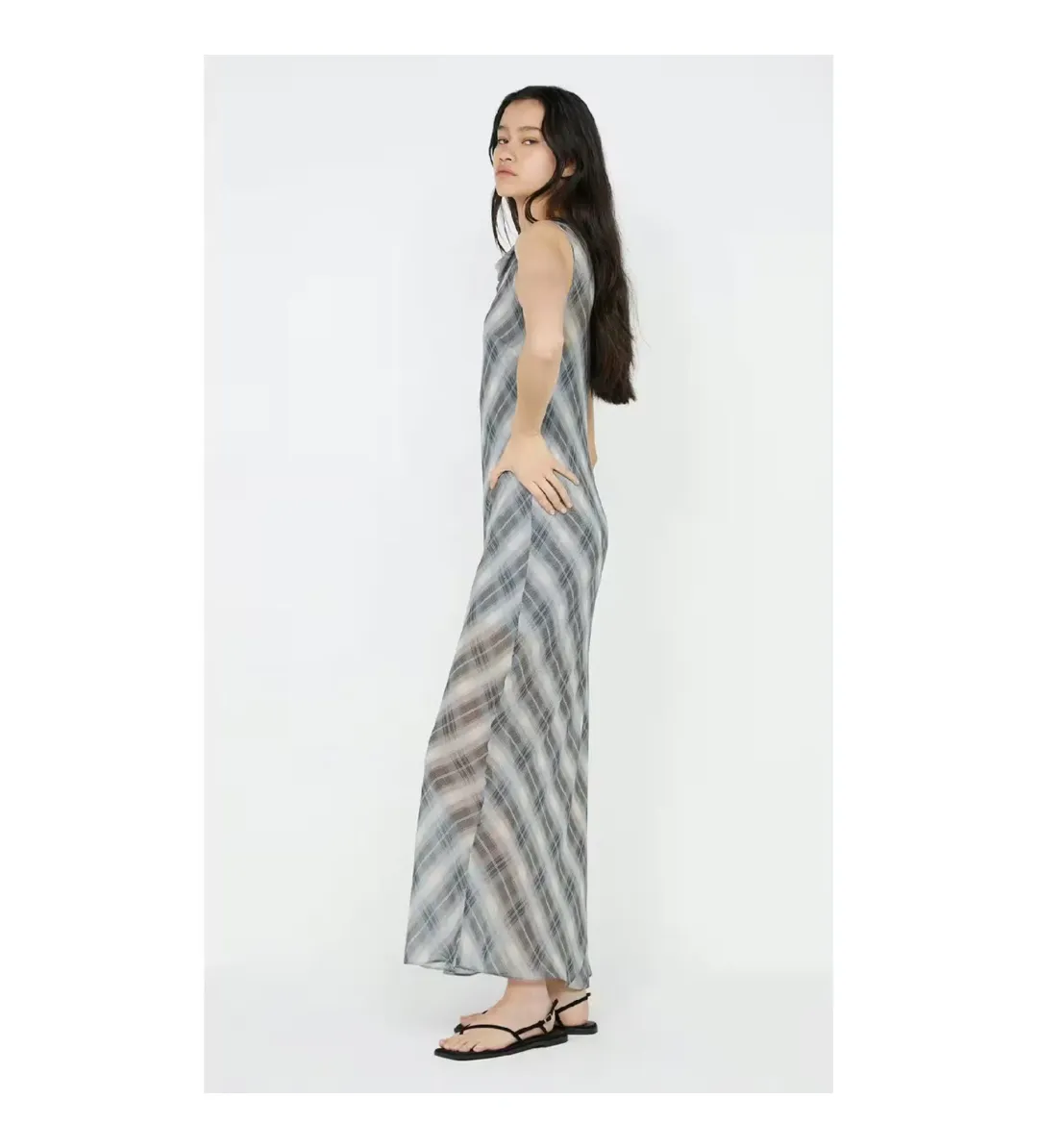 Bec & Bridge Seanna Boat Neck Maxi Dress Blue Check Size AU 14 for rent on The Volte - main image