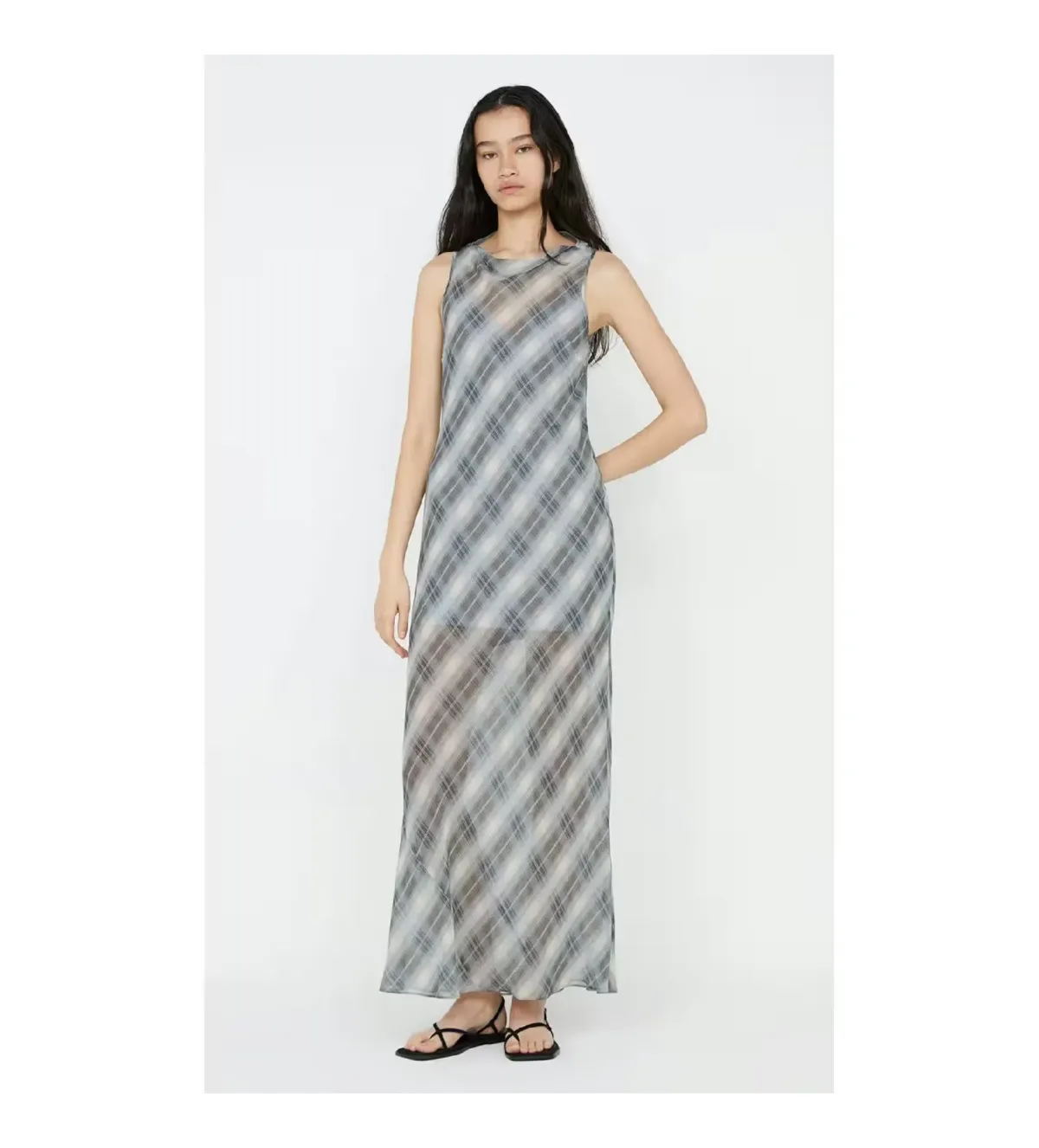 Bec & Bridge Seanna Boat Neck Maxi Dress Blue Check Size AU 14 for rent on The Volte - main image
