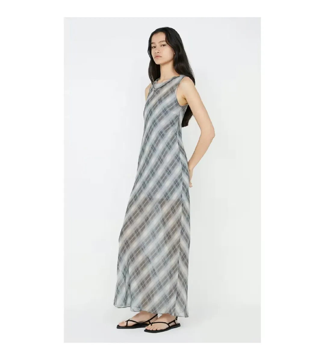 Bec & Bridge Seanna Boat Neck Maxi Dress Blue Check Size AU 14 for rent on The Volte - main image