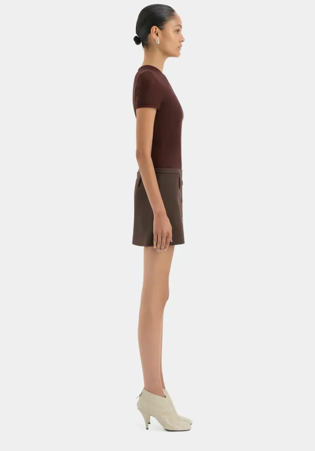 Sir The Label Sandrine Button Mini Skirt Brown Size 4  for rent on The Volte - main image