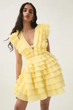 Aje Reflection Mini Dress Yellow Size 16 for rent on The Volte - image 1