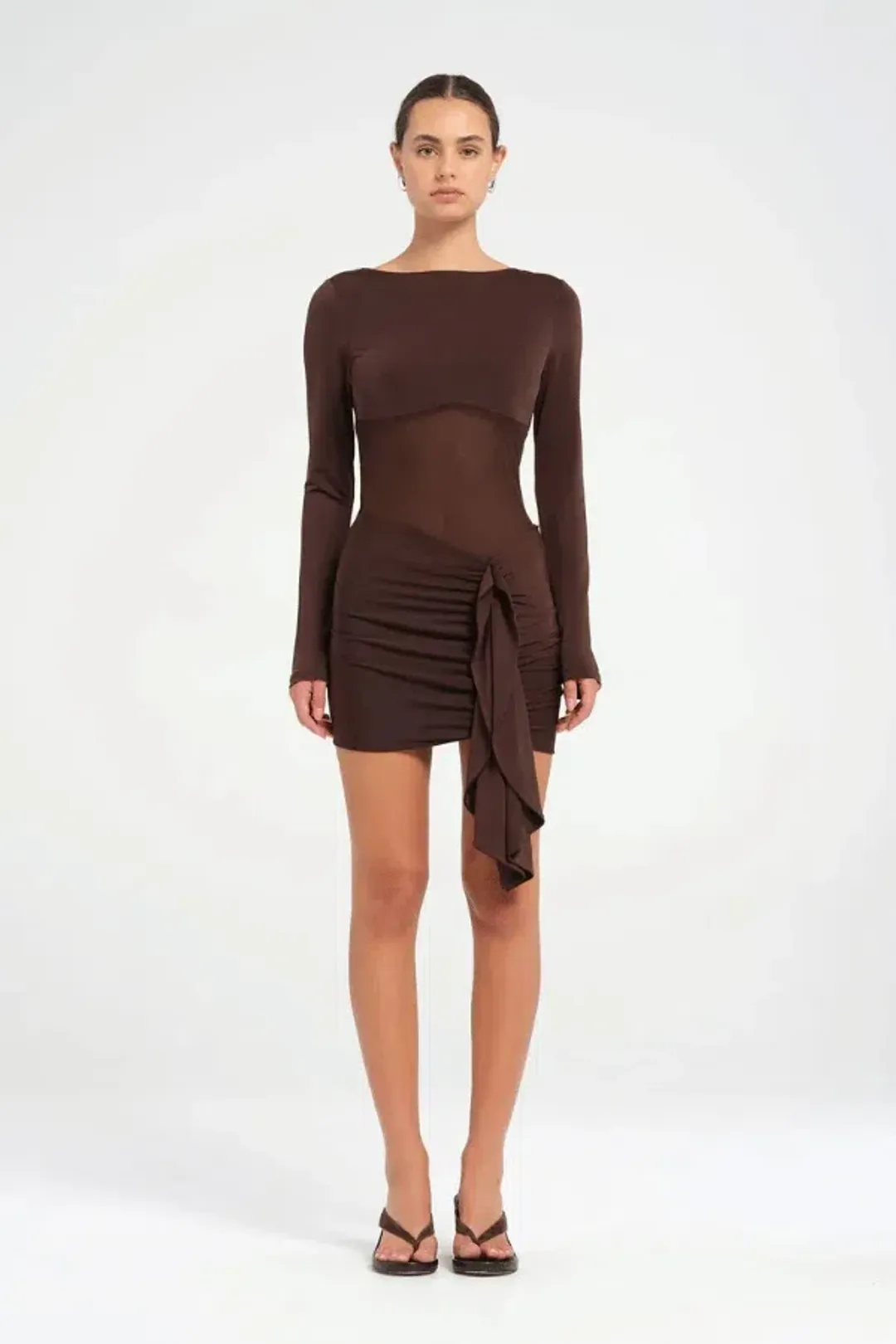Benni Juni Mini Dress in Chocolate Size 8 for rent on The Volte - main image