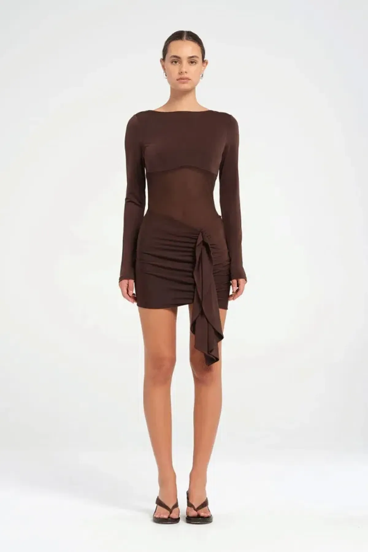 Benni Juni Mini Dress in Chocolate Size 8 for rent on The Volte - main image