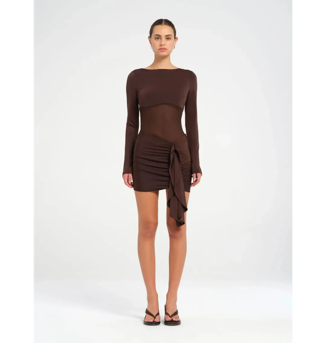 Benni Juni Mini Dress in Chocolate Size AU 10 for rent on The Volte - main image