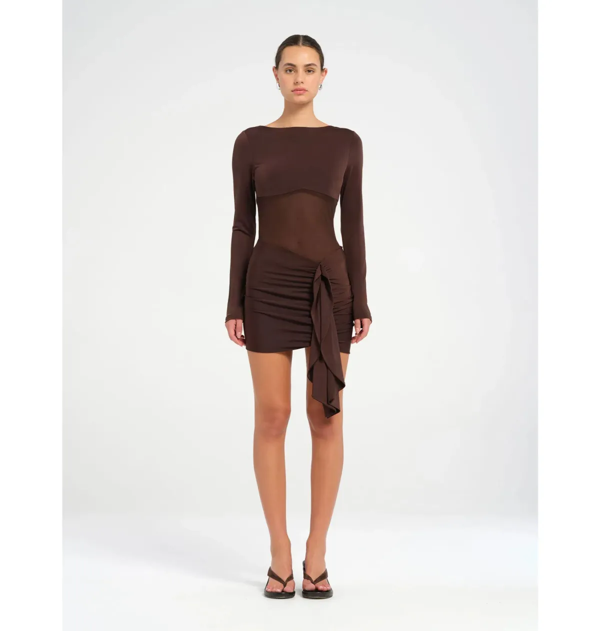 Benni Juni Mini Dress in Chocolate Size AU 10 for rent on The Volte - main image