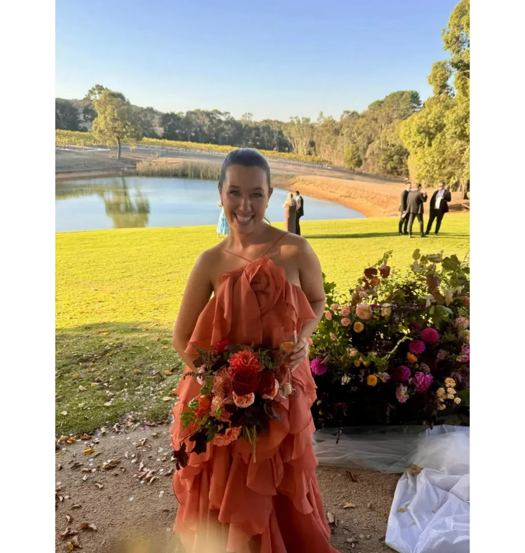 Aje Pandorea Layered Maxi Dress Coral Clay Size AU 6 for rent on The Volte - main image