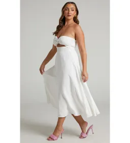Avie Midi Dress Twist Strapless Cocktail Dress in Off-White Size 12 for rent on The Volte - image 3