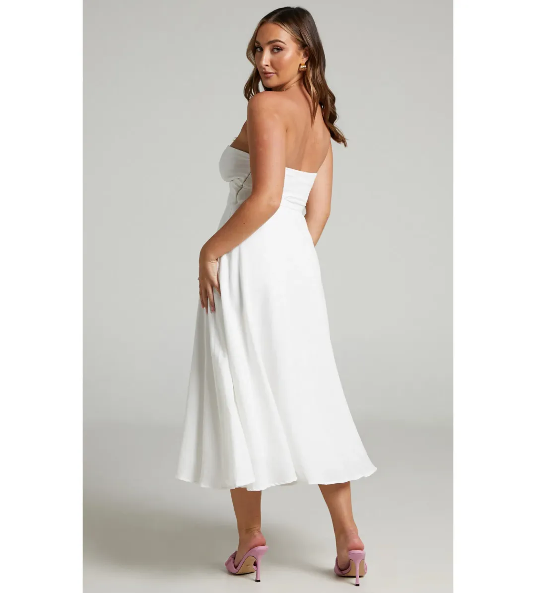 Avie Midi Dress Twist Strapless Cocktail Dress in Off-White Size 12 for rent on The Volte - main image