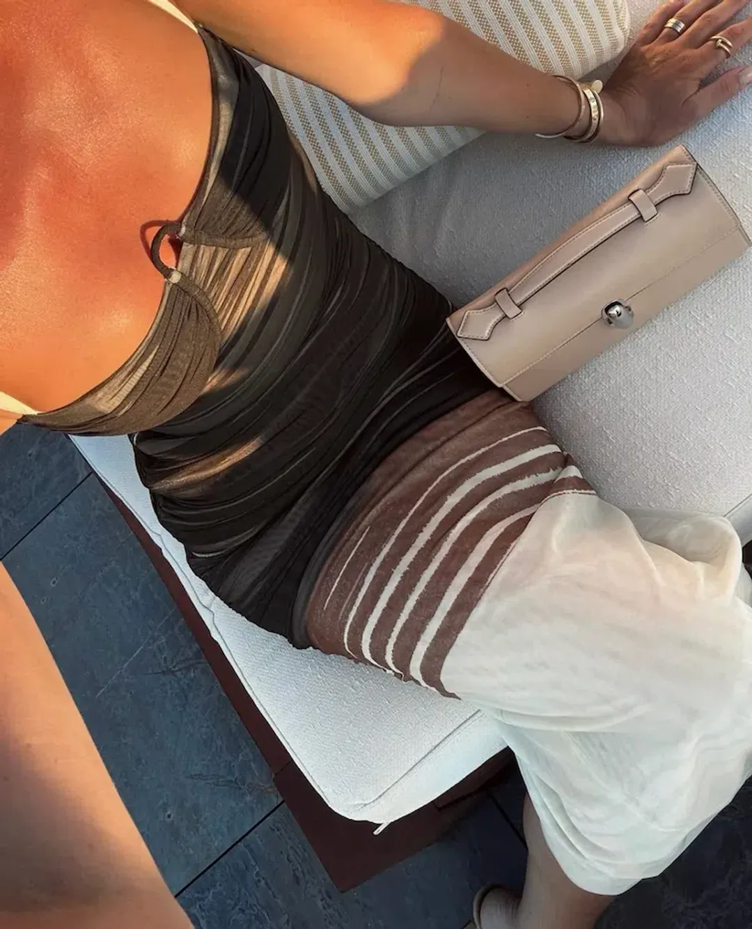 SIR The Label Breeze Striped Ruched Mesh Midi Dress Multi Size 1 / AU 8 for rent on The Volte - main image