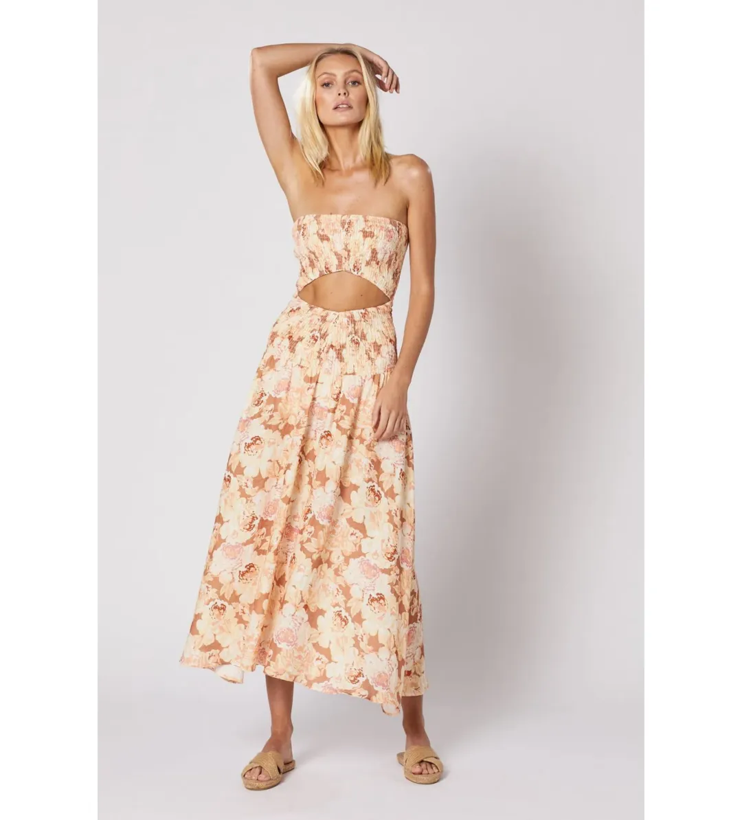 Winona Flourish Shirred Midi Dress in Multi Size XXS / Size AU 4 for rent on The Volte - main image