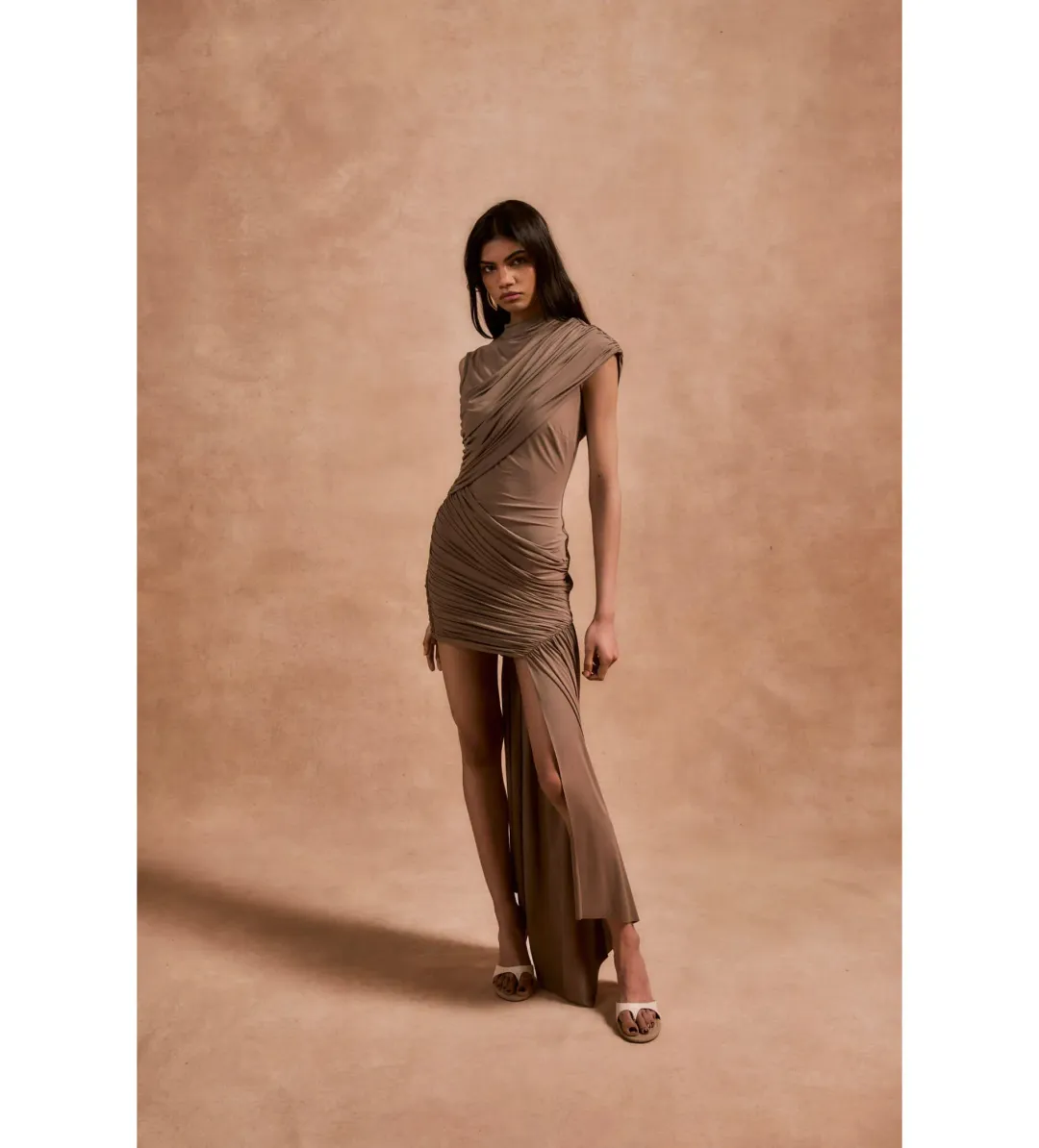 De La Vali Ravenna Mini Dress Taupe Size 12 for rent on The Volte - main image