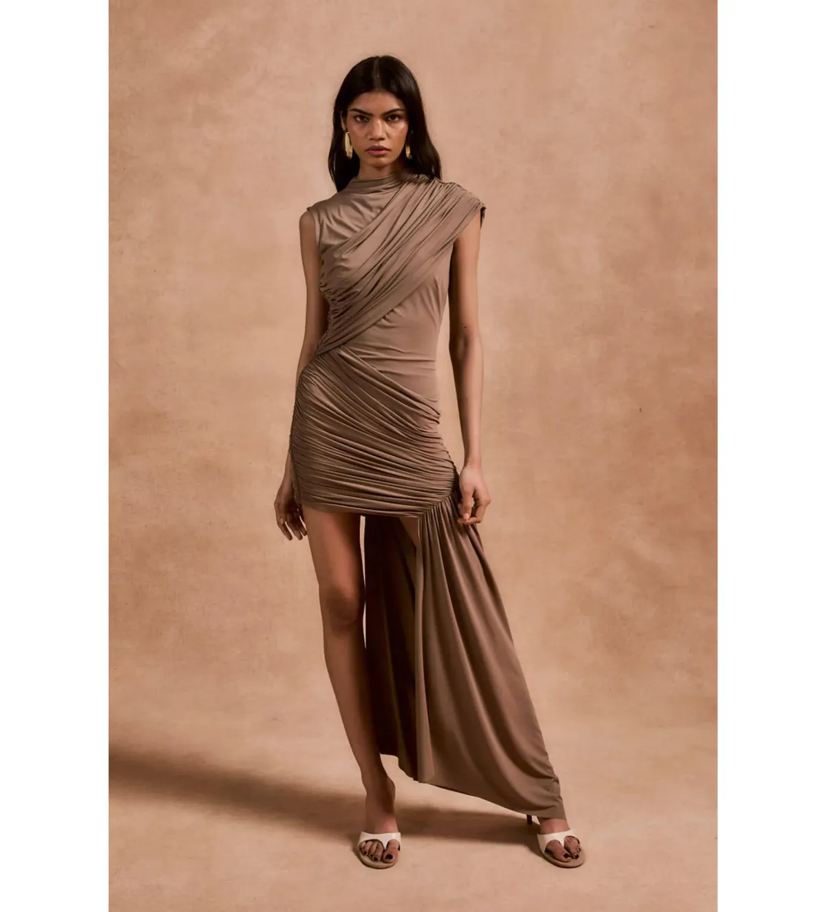De La Vali Ravenna Mini Dress Taupe Size 12 for rent on The Volte - main image