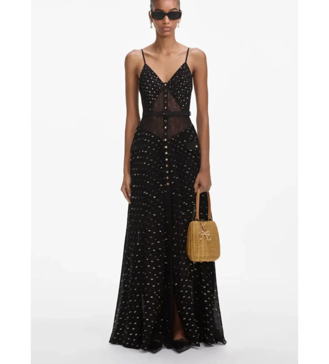 Self Portrait  Black and Gold Chiffon Maxi Dress Size AU 8 for rent on The Volte - main image