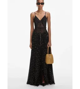 Self Portrait  Black and Gold Chiffon Maxi Dress Size AU 8 for rent on The Volte - image 1