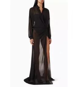 Monot Sheer Cami Shirt Maxi Dress in Black Size XS / AU 6 for rent on The Volte - image 2