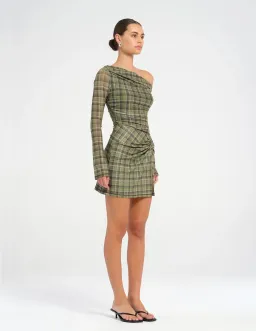 Benni Elijah Mini Dress Olive Check Size AU 8 for rent on The Volte - image 2