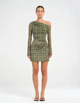 Benni Elijah Mini Dress Olive Check Size AU 8 for rent on The Volte - image 1