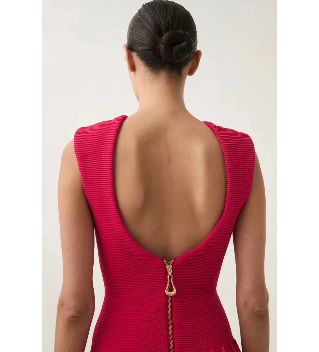 Aje Rushes Raffia Knit Mini Dress Deep Fuschia Size 12 for rent on The Volte - main image