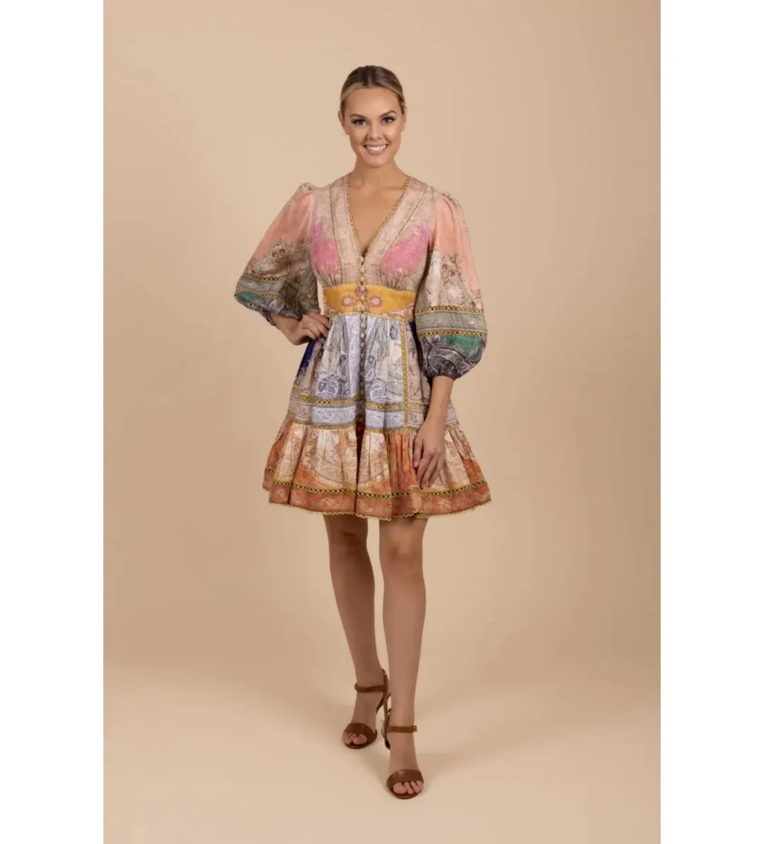 Zimmermann Anneke Lantern Mini Dress in Print Size 2 / AU 12 for rent on The Volte - main image
