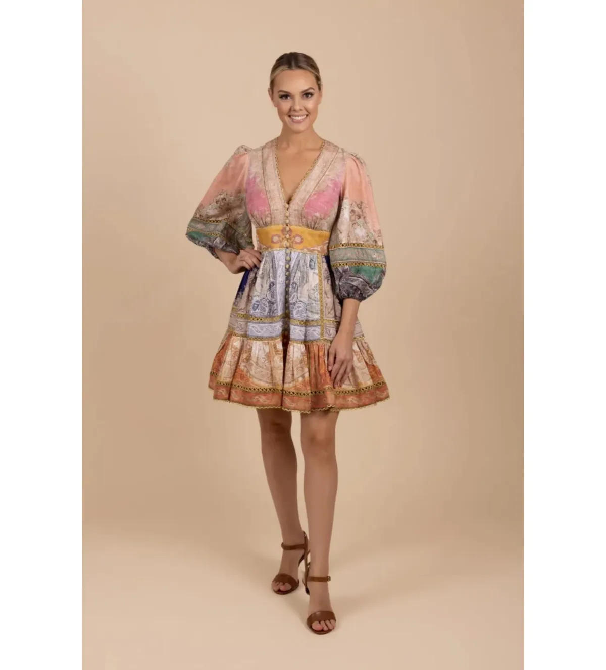 Zimmermann Anneke Lantern Mini Dress in Print Size 2 / AU 12 for rent on The Volte - main image
