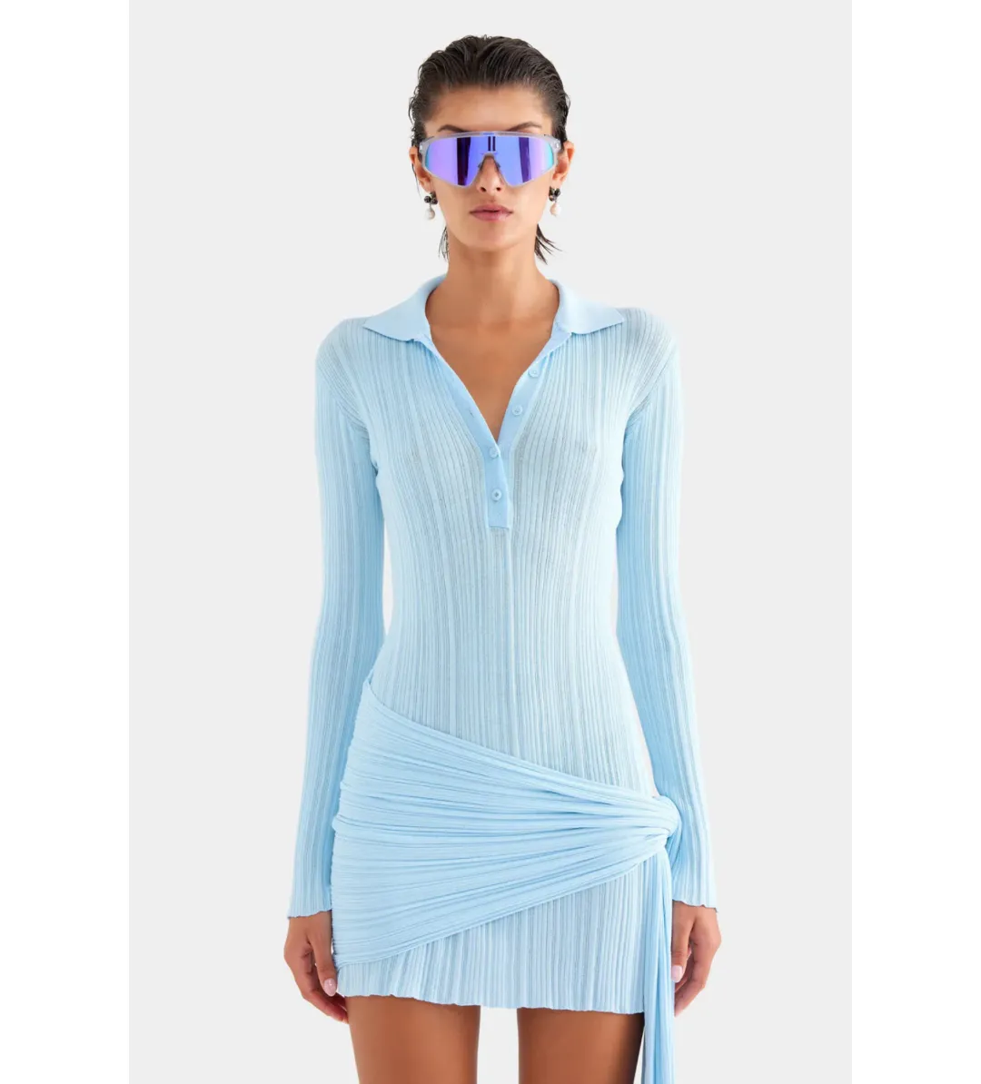 Venroy Collared Knit Mini Dress Powder Blue Size S/AU 8 for rent on The Volte - main image