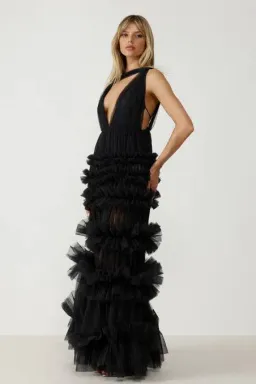 Lexi Mariella Tulle Maxi Dress Charcoal Black Small Size 8 for rent on The Volte - image 2