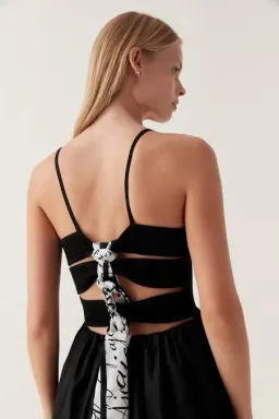 AJE Danica Tie Back Scarf Midi Dress Black 6 for rent on The Volte - image 2