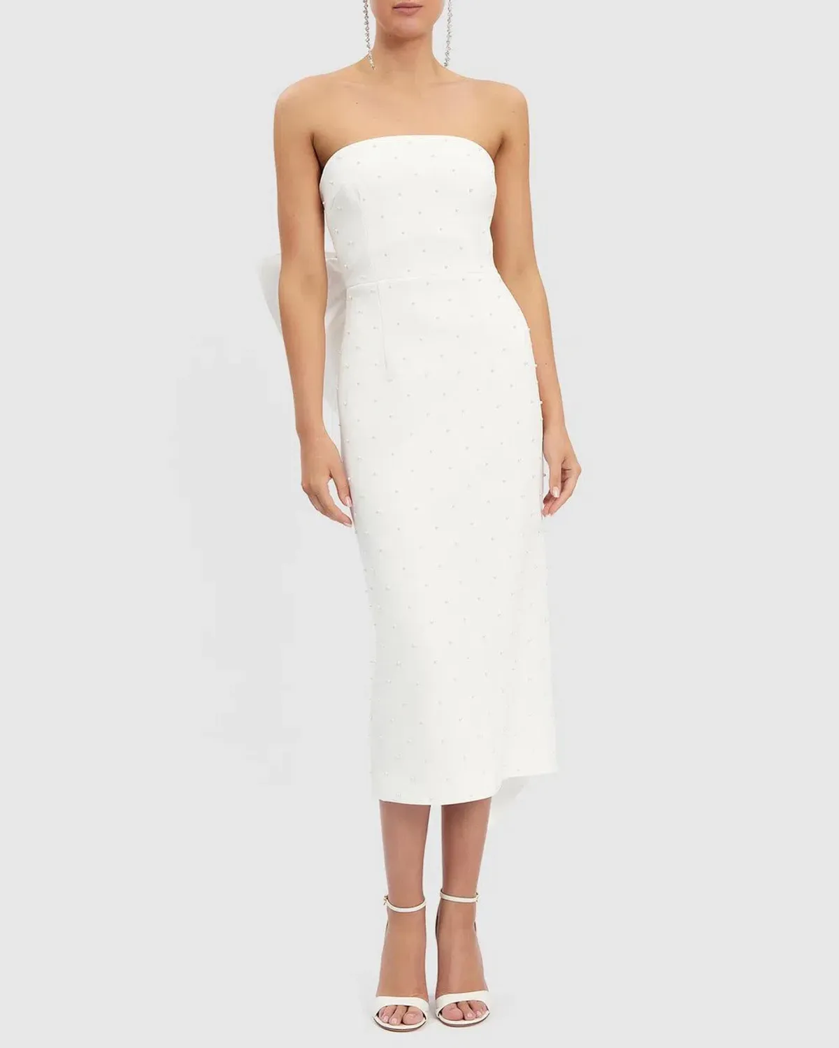 Rebecca Vallance Perle Bow Midi Dress White Size AU 10 for rent on The Volte - main image