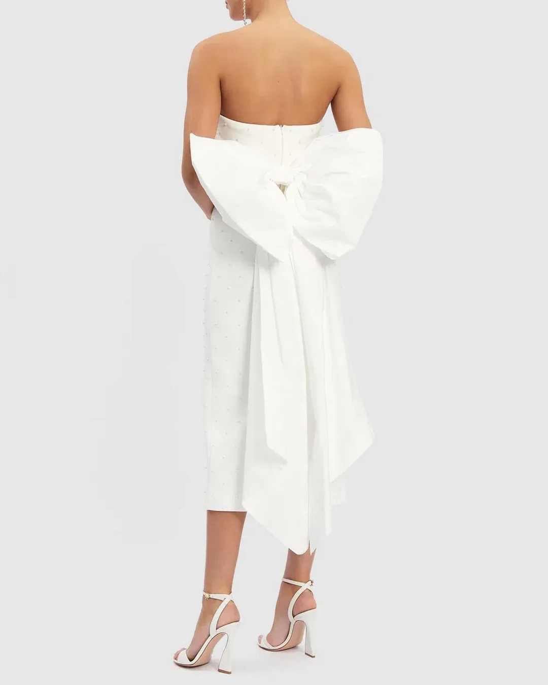 Rebecca Vallance Perle Bow Midi Dress White Size AU 10 for rent on The Volte - main image